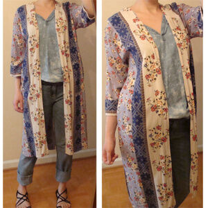 Blue Rain floral casual throw on or layer kimono top robe cardigan S Francesca's
